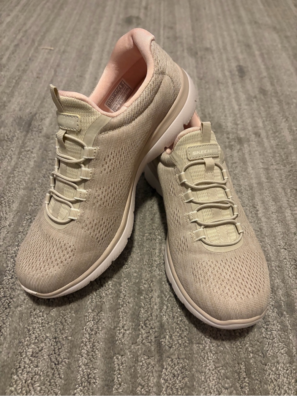 Skechers Beige Knit Slip-On Sneakers